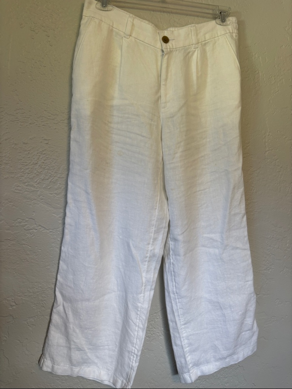 Lands' End Petite White 100% Linen High-Rise Wide Leg Pants 12P
